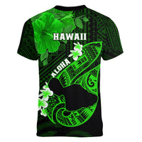 Hawaii Maui Women V Neck T Shirt Polynesian Fish Hook Hibiscus Green Version LT05 - Polynesian Pride