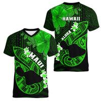 Hawaii Maui Women V Neck T Shirt Polynesian Fish Hook Hibiscus Green Version LT05 - Polynesian Pride