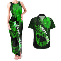Personalized Hawaii Maui Couples Matching Tank Maxi Dress and Hawaiian Shirt Polynesian Fish Hook Hibiscus Green Version LT05 Green - Polynesian Pride