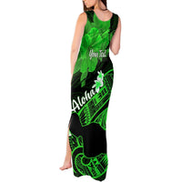 Personalized Hawaii Maui Tank Maxi Dress Polynesian Fish Hook Hibiscus Green Version LT05 - Polynesian Pride