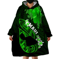 Personalized Hawaii Maui Wearable Blanket Hoodie Polynesian Fish Hook Hibiscus Green Version LT05 - Polynesian Pride