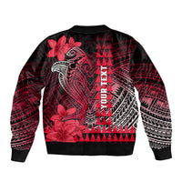 Personalized Hawaii Sleeve Zip Bomber Jacket Hammerhead Shark Kakau Polynesian Tribal Red LT05 - Polynesian Pride