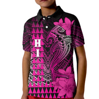 Personalized Hawaii Kid Polo Shirt Hammerhead Shark Kakau Polynesian Tribal Pink LT05 Kid Pink - Polynesian Pride