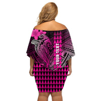 Personalized Hawaii Off Shoulder Short Dress Hammerhead Shark Kakau Polynesian Tribal Pink LT05 - Polynesian Pride