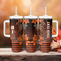 Personalized Hawaii Tumbler With Handle Hammerhead Shark Kakau Polynesian Tribal Orange