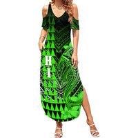 Personalized Hawaii Summer Maxi Dress Hammerhead Shark Kakau Polynesian Tribal Green LT05 Women Green - Polynesian Pride
