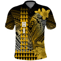 Personalized Hawaii Polo Shirt Hammerhead Shark Kakau Polynesian Tribal Gold LT05 Gold - Polynesian Pride