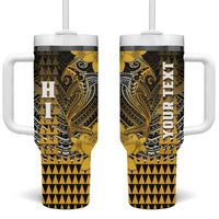 Personalized Hawaii Tumbler With Handle Hammerhead Shark Kakau Polynesian Tribal Gold LT05 One Size: 40 oz Gold - Polynesian Pride