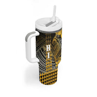 Personalized Hawaii Tumbler With Handle Hammerhead Shark Kakau Polynesian Tribal Gold LT05 - Polynesian Pride
