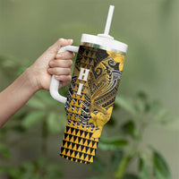 Personalized Hawaii Tumbler With Handle Hammerhead Shark Kakau Polynesian Tribal Gold LT05 - Polynesian Pride