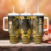 Personalized Hawaii Tumbler With Handle Hammerhead Shark Kakau Polynesian Tribal Gold LT05 - Polynesian Pride