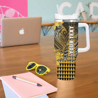 Personalized Hawaii Tumbler With Handle Hammerhead Shark Kakau Polynesian Tribal Gold LT05 - Polynesian Pride