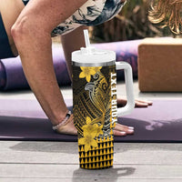 Personalized Hawaii Tumbler With Handle Hammerhead Shark Kakau Polynesian Tribal Gold LT05 - Polynesian Pride