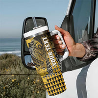 Personalized Hawaii Tumbler With Handle Hammerhead Shark Kakau Polynesian Tribal Gold LT05 - Polynesian Pride