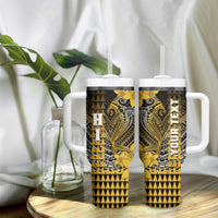 Personalized Hawaii Tumbler With Handle Hammerhead Shark Kakau Polynesian Tribal Gold LT05 - Polynesian Pride