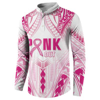 Breast Cancer Pink Out Button Sweatshirt Polynesian Art Tattoo White Version LT05 - Polynesian Pride