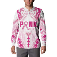 Breast Cancer Pink Out Button Sweatshirt Polynesian Art Tattoo White Version LT05 - Polynesian Pride