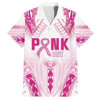 Breast Cancer Pink Out Family Matching Off The Shoulder Long Sleeve Dress and Hawaiian Shirt Polynesian Art Tattoo White Version
