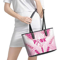 Breast Cancer Pink Out Leather Tote Bag Polynesian Art Tattoo White Version LT05 - Polynesian Pride