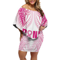 Breast Cancer Pink Out Off Shoulder Short Dress Polynesian Art Tattoo White Version LT05 Women White - Polynesian Pride