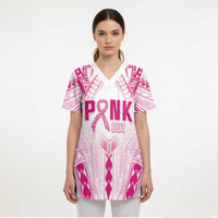 Breast Cancer Pink Out Scrub Top Polynesian Art Tattoo White Version LT05 - Polynesian Pride