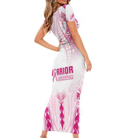 Breast Cancer Pink Out Short Sleeve Bodycon Dress Polynesian Art Tattoo White Version