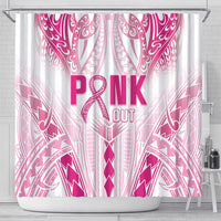 Breast Cancer Pink Out Shower Curtain Polynesian Art Tattoo White Version