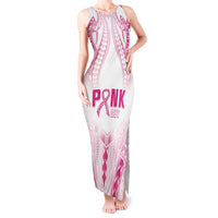 Breast Cancer Pink Out Tank Maxi Dress Polynesian Art Tattoo White Version LT05 Women White - Polynesian Pride
