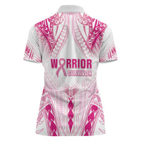 Breast Cancer Pink Out Women Polo Shirt Polynesian Art Tattoo White Version
