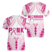 Breast Cancer Pink Out Women V-Neck T-Shirt Polynesian Art Tattoo White Version LT05 - Polynesian Pride