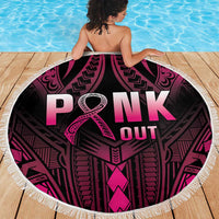 Breast Cancer Pink Out Beach Blanket Polynesian Art Tattoo Black Version LT05 - Polynesian Pride