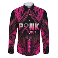 Breast Cancer Pink Out Family Matching Long Sleeve Bodycon Dress and Hawaiian Shirt Polynesian Art Tattoo Black Version LT05 Dad's Shirt - Long Sleeve Black - Polynesian Pride