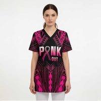 Breast Cancer Pink Out Scrub Top Polynesian Art Tattoo Black Version LT05 - Polynesian Pride