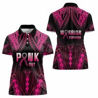 Breast Cancer Pink Out Women Polo Shirt Polynesian Art Tattoo Black Version