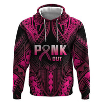 Breast Cancer Pink Out Zip Hoodie Polynesian Art Tattoo Black Version