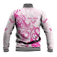 Personalised Breast Cancer Awareness Baseball Jacket Ribbon Polynesian Pattern White Version LT05 - Polynesian Pride