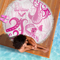 Breast Cancer Awareness Beach Blanket Ribbon Polynesian Pattern White Version LT05 - Polynesian Pride