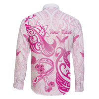 Personalised Breast Cancer Awareness Family Matching Tank Maxi Dress and Hawaiian Shirt Ribbon Polynesian Pattern White Version LT05 - Polynesian Pride