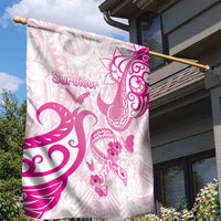 Breast Cancer Awareness Garden Flag Ribbon Polynesian Pattern White Version LT05 - Polynesian Pride