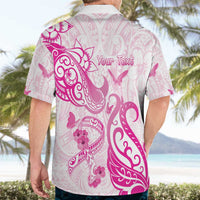 Personalised Breast Cancer Awareness Hawaiian Shirt Ribbon Polynesian Pattern White Version LT05 - Polynesian Pride