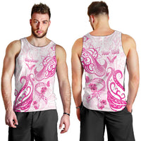 Personalised Breast Cancer Awareness Men Tank Top Ribbon Polynesian Pattern White Version LT05 - Polynesian Pride