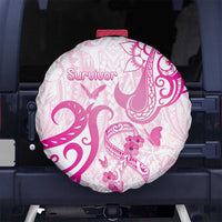 Breast Cancer Awareness Spare Tire Cover Ribbon Polynesian Pattern White Version LT05 - Polynesian Pride