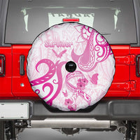 Breast Cancer Awareness Spare Tire Cover Ribbon Polynesian Pattern White Version LT05 - Polynesian Pride