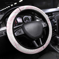 Breast Cancer Awareness Steering Wheel Cover Ribbon Polynesian Pattern White Version LT05 Universal Fit White - Polynesian Pride