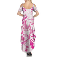 Personalised Breast Cancer Awareness Summer Maxi Dress Ribbon Polynesian Pattern White Version LT05 - Polynesian Pride