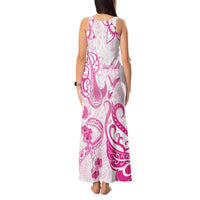 Personalised Breast Cancer Awareness Tank Maxi Dress Ribbon Polynesian Pattern White Version LT05 - Polynesian Pride
