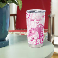 Personalised Breast Cancer Awareness Tumbler Cup Ribbon Polynesian Pattern White Version LT05 - Polynesian Pride
