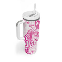 Personalised Breast Cancer Awareness Tumbler With Handle Ribbon Polynesian Pattern White Version LT05 - Polynesian Pride