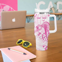 Personalised Breast Cancer Awareness Tumbler With Handle Ribbon Polynesian Pattern White Version LT05 - Polynesian Pride