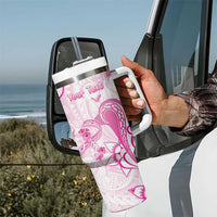 Personalised Breast Cancer Awareness Tumbler With Handle Ribbon Polynesian Pattern White Version LT05 - Polynesian Pride